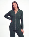Women’s Bamboo Pajama Set – Long Sleeve Button Down Top with Full Length Pants