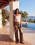 Women's Satin Wide-Leg Pants – Elastic High Waist with Draped Silhouette