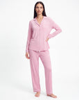 Women’s Bamboo Pajama Set – Long Sleeve Button Down Top with Full Length Pants