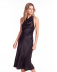 Elegant Sleeveless Silk Satin Midi Dress for Women – Chic Summer Fashion in Solid Color