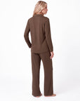 Women’s Pajama Set – Single-Breasted Lapel Coat with Full Sleeves and Straight-Leg Pants