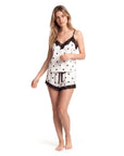 Women's Satin Pajama Set – Lace Trim Cami Top with Matching Shorts and Polka Dot Print