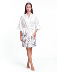 Women’s Crane Print Kimono Robe – Lightweight Short Sleeve Dressing Gown