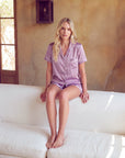 Women's Ice Silk Pajama Set – Loose Short Sleeve Satin Lounge Set