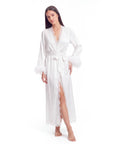 Pure White Feather Lace V-Neck Long Nightgown Robe