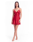 Women's Satin Slip Dress – Lace Trim with Bow V-Neck and Adjustable Straps