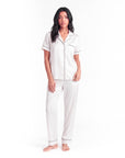 Silk Pajama Set – Short Sleeve Button Top & Long Pants
