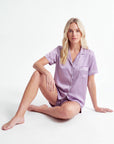 Women's Ice Silk Pajama Set – Loose Short Sleeve Satin Lounge Set