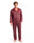 Men’s Pajama Set – Long Sleeve Satin-Look Sleepwear with Elegant Pattern