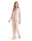 Silk Pajama Set – Long Sleeve Peter Pan Collar Top & Relaxed Pants