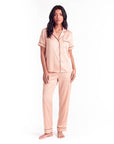 Silk Pajama Set – Short Sleeve Button Top & Long Pants