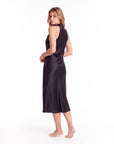 Elegant Sleeveless Silk Satin Midi Dress for Women – Chic Summer Fashion in Solid Color