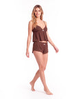 Women’s Lace Trim Pajama Set – Embroidered Camisole Top with Shorts