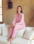 Women’s Bamboo Pajama Set – Long Sleeve Button Down Top with Full Length Pants