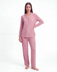 Women’s Bamboo Pajama Set – Long Sleeve Button Down Top with Full Length Pants