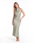 Elegant Sleeveless Silk Satin Midi Dress for Women – Chic Summer Fashion in Solid Color