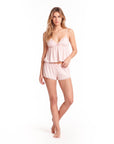 Women’s Lace Trim Pajama Set – Embroidered Camisole Top with Shorts