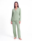 Women’s Bamboo Pajama Set – Long Sleeve Button Down Top with Full Length Pants