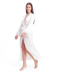 Pure White Feather Lace V-Neck Long Nightgown Robe