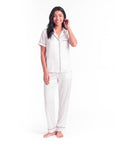 Silk Pajama Set – Short Sleeve Button Top & Long Pants