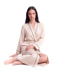 Long Sleeve V-Neck Belted Silk Robe for Women