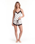 Women's Satin Pajama Set – Lace Trim Cami Top with Matching Shorts and Polka Dot Print
