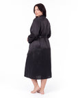 Luxurious Satin Kimono Robe with Contrast Trim – Long Sleeve, Belted, Machine Washable