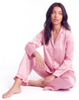 Soft Satin Pajamas Set for Women – 2-Piece Long Sleeve Sleepwear & Elegant Button Loungewear