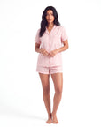 Women’s Gingham Pajama Set – Short Sleeve Cardigan Top and Shorts