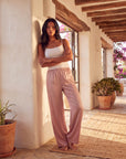 Women's Satin Wide-Leg Pants – Elastic High Waist with Draped Silhouette