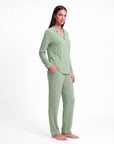 Women’s Bamboo Pajama Set – Long Sleeve Button Down Top with Full Length Pants