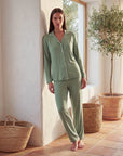 Women’s Bamboo Pajama Set – Long Sleeve Button Down Top with Full Length Pants
