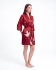 Women’s Crane Print Kimono Robe – Lightweight Short Sleeve Dressing Gown