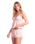 Women’s Lace Trim Pajama Set – Embroidered Camisole Top with Shorts