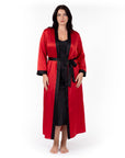 Luxurious Satin Kimono Robe with Contrast Trim – Long Sleeve, Belted, Machine Washable
