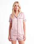 Women's Ice Silk Pajama Set – Loose Short Sleeve Satin Lounge Set