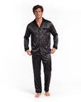 Men’s Pajama Set – Long Sleeve Satin-Look Sleepwear with Elegant Pattern