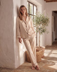 Silk Pajama Set – Long Sleeve Peter Pan Collar Top & Relaxed Pants