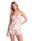 Women's Satin Cami Pajama Set – Lace Trim Backless Cami Top with Matching Shorts