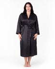Luxurious Satin Kimono Robe with Contrast Trim – Long Sleeve, Belted, Machine Washable
