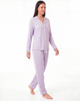 Women’s Bamboo Pajama Set – Long Sleeve Button Down Top with Full Length Pants
