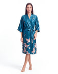 Women’s Crane Print Kimono Robe – Lightweight Short Sleeve Dressing Gown