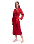 Long Sleeve V-Neck Belted Silk Robe for Women