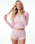 Women’s Floral Lace Trim Pajama Set – Short Sleeve Top and Shorts