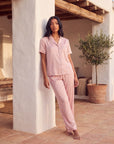 Silk Pajama Set – Short Sleeve Button Top & Long Pants