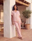 Silk Pajama Set – Short Sleeve Button Top & Long Pants