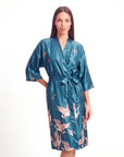 Women’s Crane Print Kimono Robe – Lightweight Short Sleeve Dressing Gown