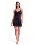 Women's Satin Slip Dress – Lace Trim with Bow V-Neck and Adjustable Straps