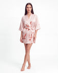 Women’s Crane Print Kimono Robe – Lightweight Short Sleeve Dressing Gown