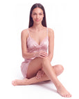 Women's Satin Slip Dress – Lace Trim with Bow V-Neck and Adjustable Straps